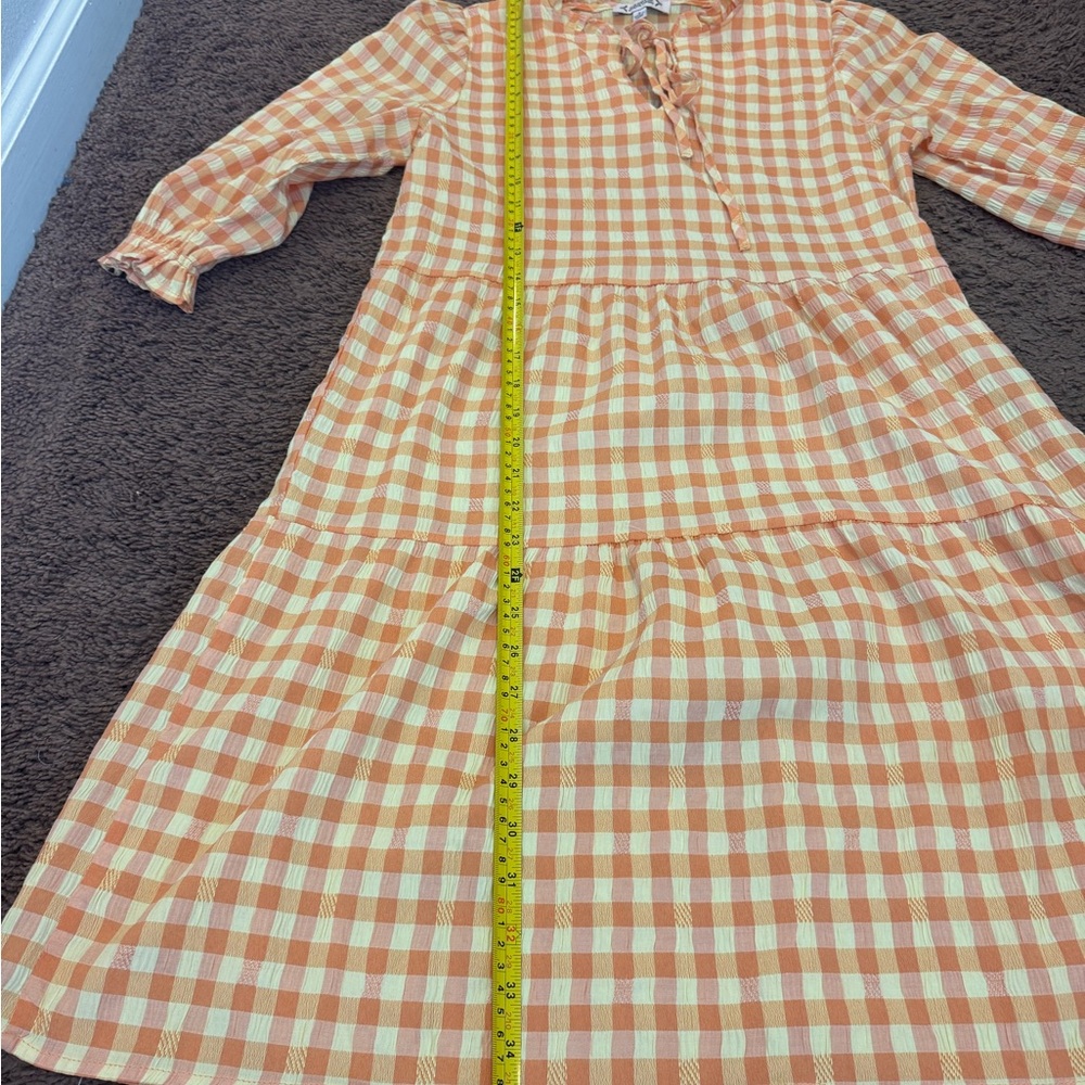 Nanette Lepore Orange Gingham Dress Puff Sleeve A Line Tiered Size 6 - Picture 7 of 9
